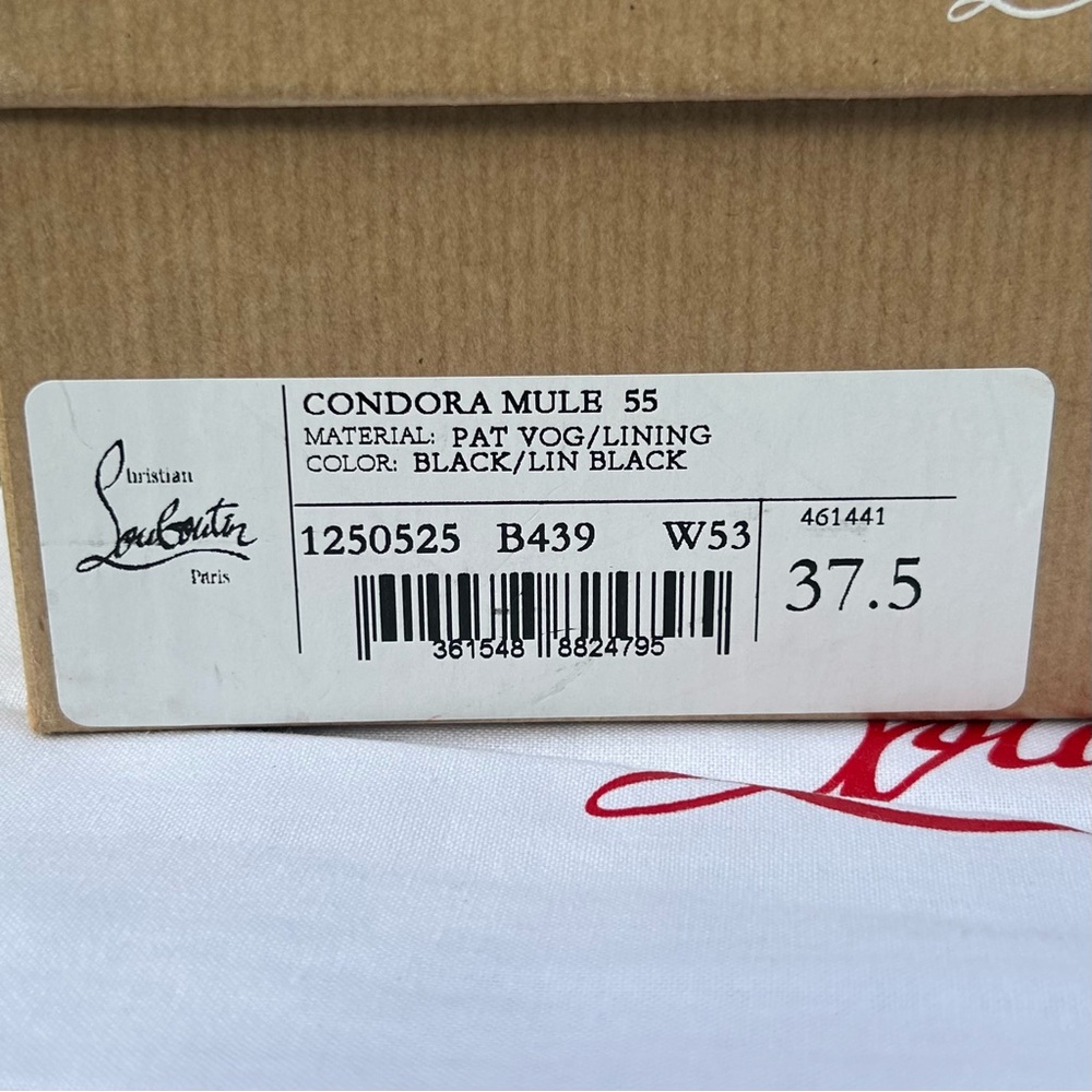 CHRISTIAN LOUBOUTIN CONDORA MULE 55 BLACK PAT. LEATHER SANDAL MID HEEL 37.5 NEW - Picture 16 of 16